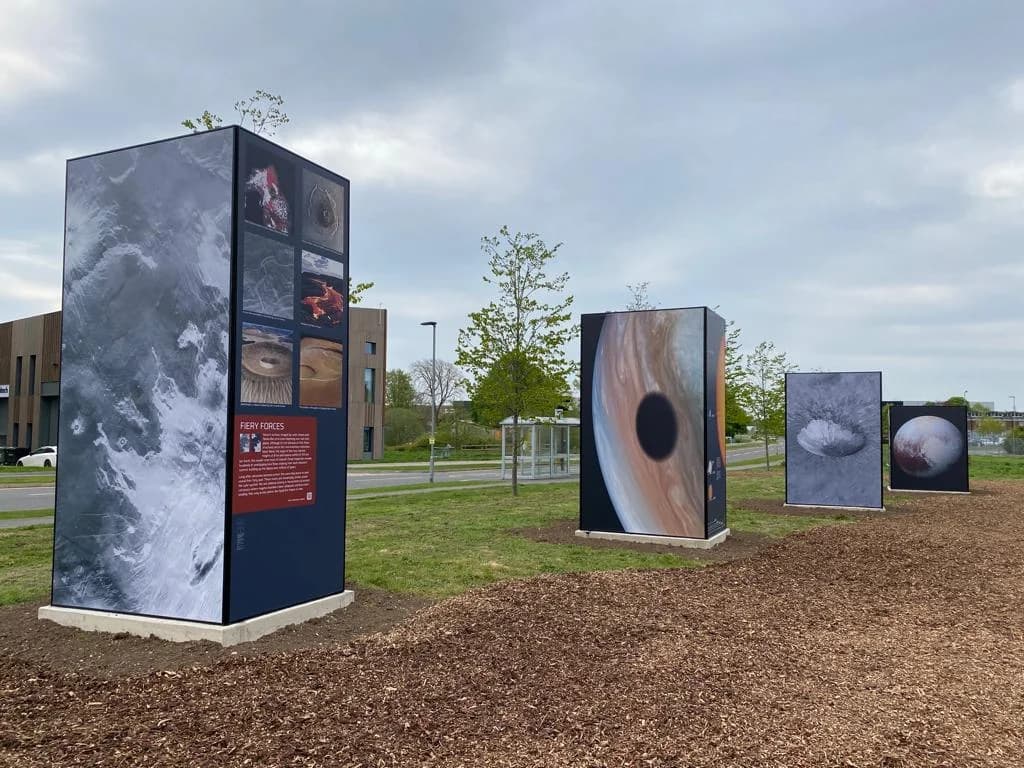 Harwell Campus Science Exhibition outdoor fabric display installation by CVB Technical Solutions