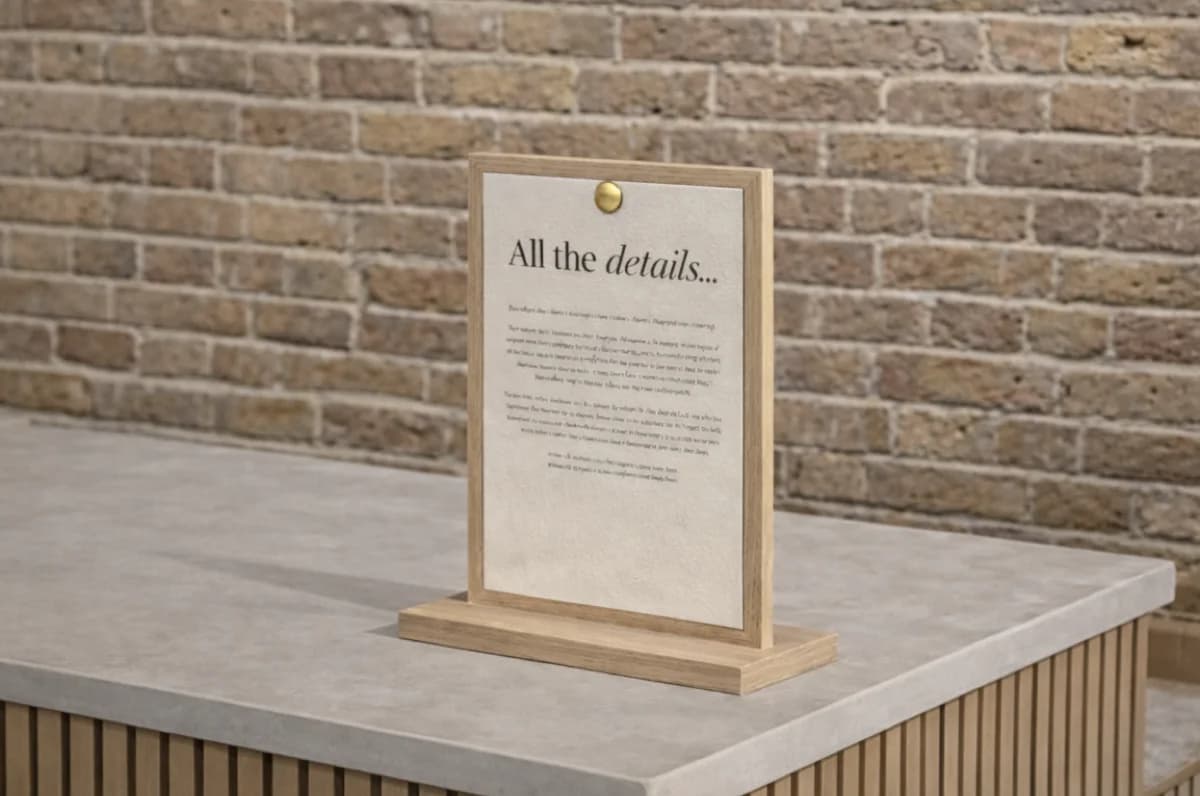 Countertop wooden display stand detail view