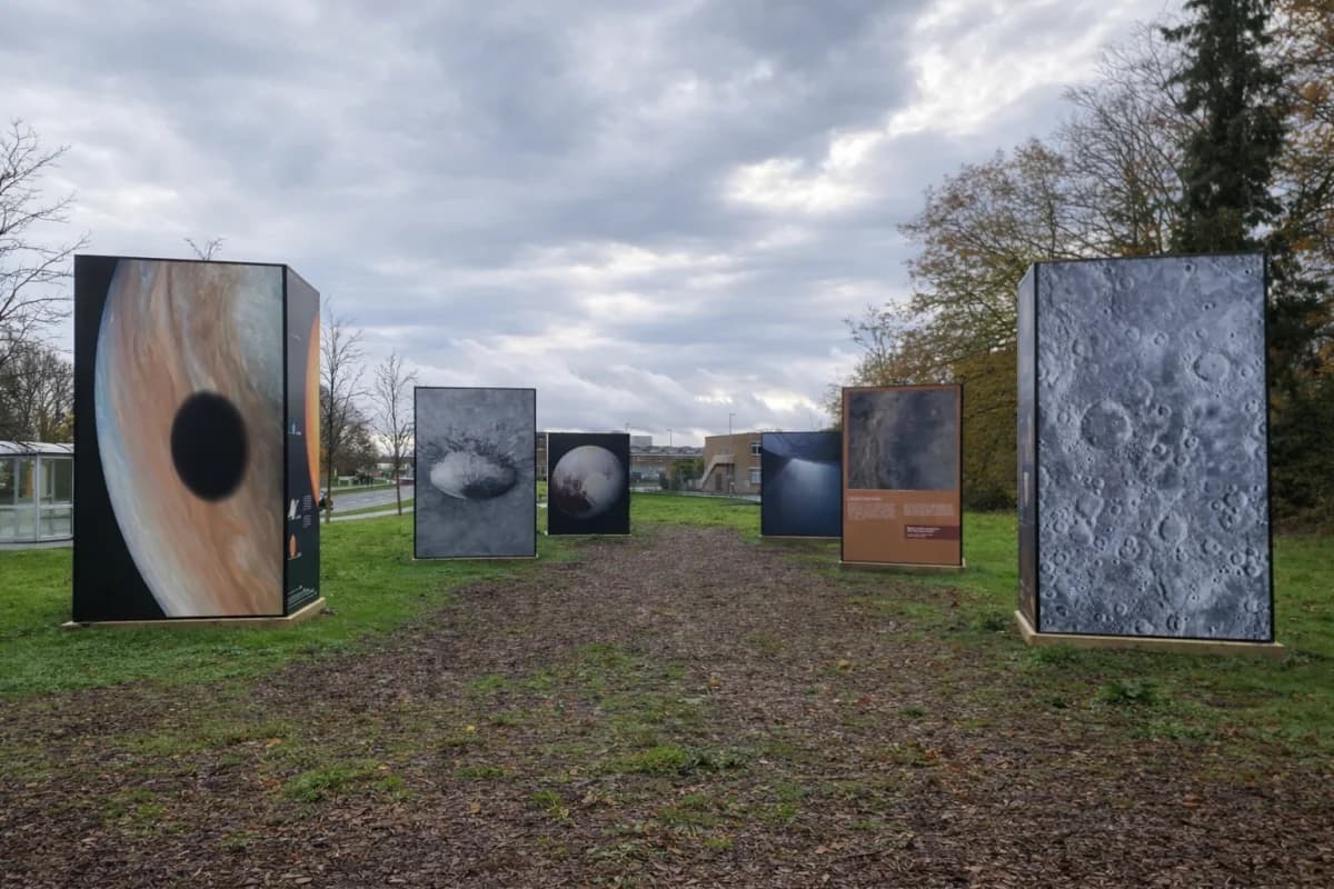 Outdoor information display at Harwell Exhibition