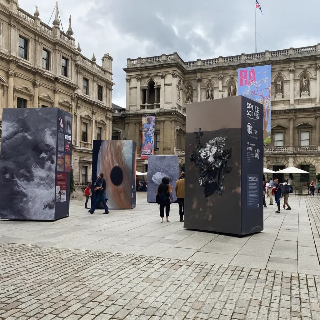 Burlington House London Science Exhibition outdoor fabric display solution by CVB Technical Solutions
