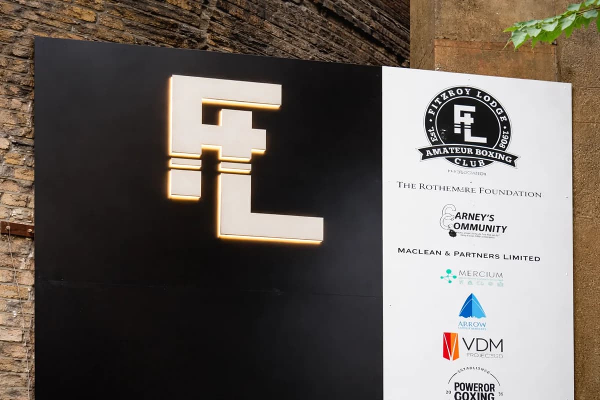 Fitzroy halo-illuminated wall-mounted exterior sign